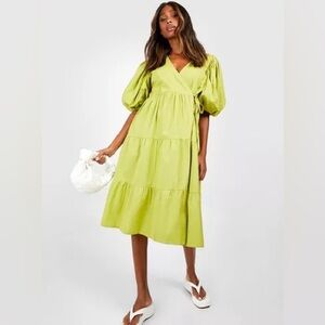Wrap Dress by Boohoo size 10 ***chartreuse green***